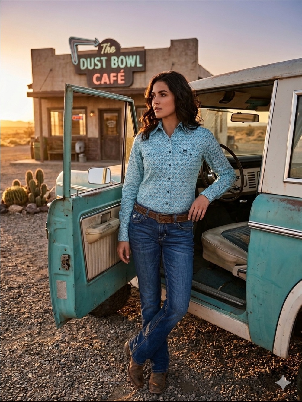 Cinch Women's Light Blue Printed Button-Down Shirt